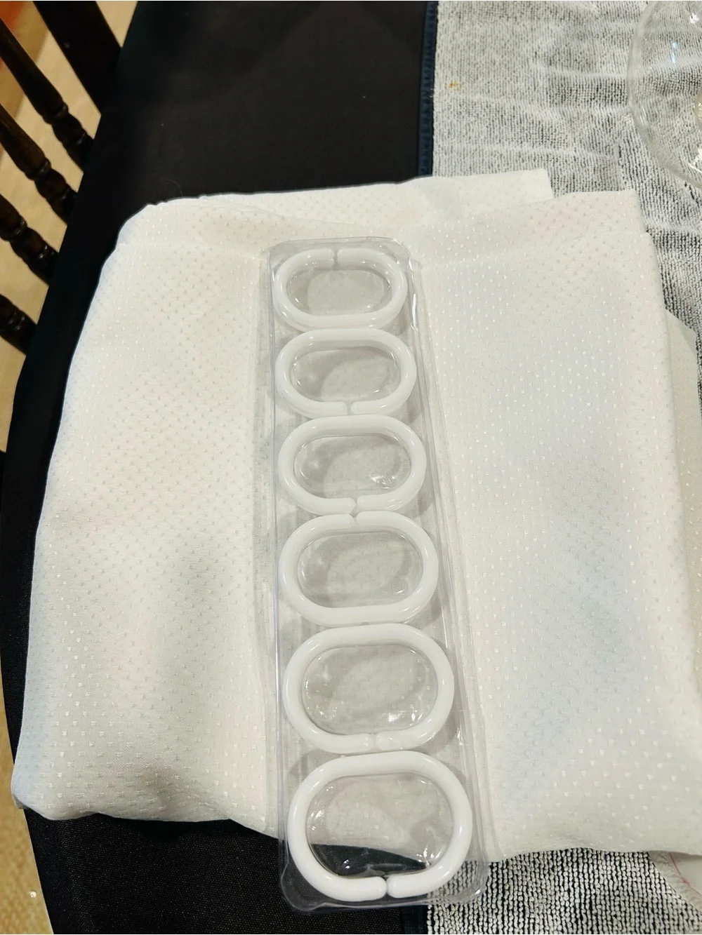 Elegant White Shower Curtain with White Plastic Shower Curtain Rings - Pack of 6